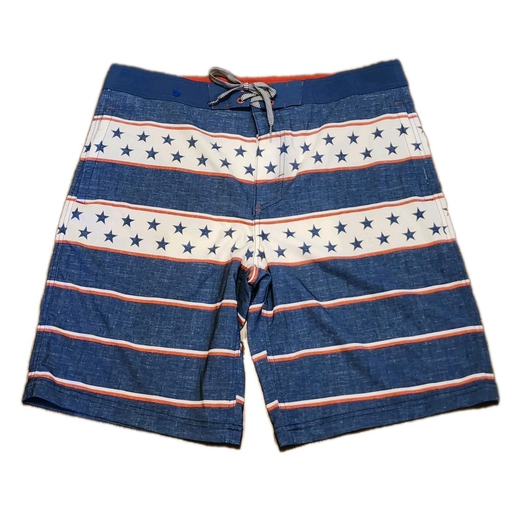 Mossimo Supply Co Men's Swim Trunks Size 36, Inseam 10" Board Shorts Blue Stars